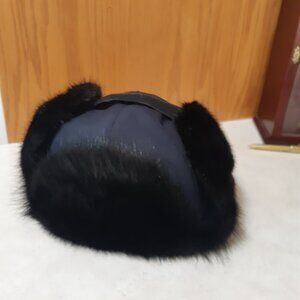 Navy with Black Muskrat Fur trappers hat - Size small